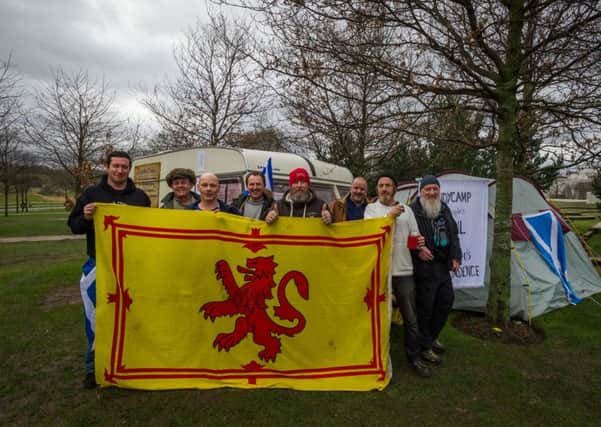 Supporters of the IndyCamp, the peoples vigil for Scotland's independence, gather at their camp near the Scottish Parliament. Picture: Steven Scott Taylor / J P License
