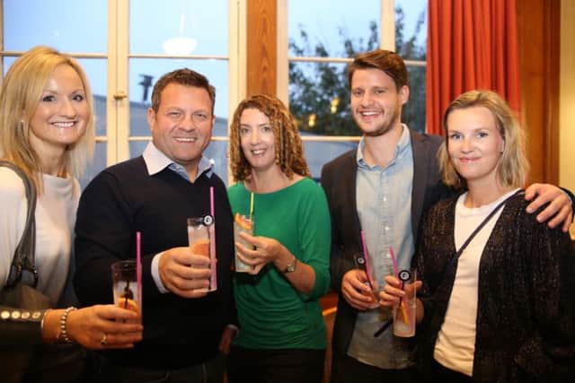Jane Perfect, Andrew McIntosh, Nic Williams, Carsteen Thillemann, Line KnÃ¸ss enjoying a Pickerings Gin