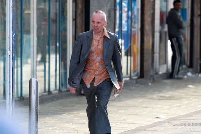Ewan Bremner who plays Spud  on set filming the sequel to Trainspotting in Muirhouse.