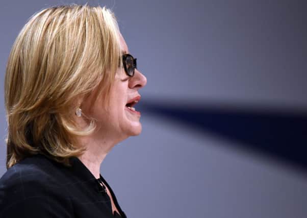 Amber Rudd delivers her speech to the Tory conference. Picture: Carl Court/Getty Images
