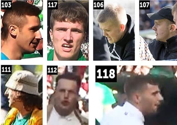Police are looking to trace these supporters in connection with Scottish Cup final trouble