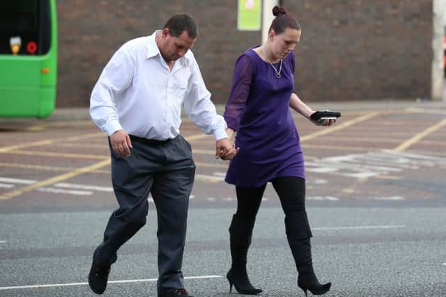 Mary Cottingham, daughter of Liz Edwards and eldest sister to Katie Edwards, arrives at Nottingham Crown Court. Picture: SWNS