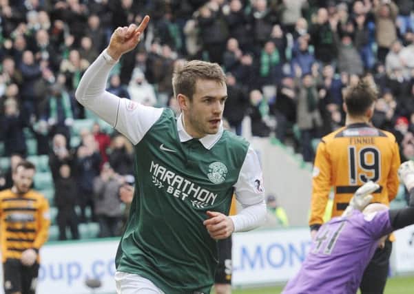 Dan Carmichael scored his only goal for Hibs in a win over Alloa. Picture: Greg Macvean