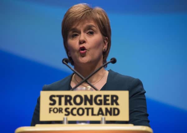 Nicola Sturgeon speaking at the SNP conference yesterday.