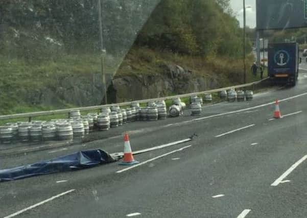 Fallen beer kegs have caused disruption at Hermiston Gait. Picture: Keith Struthers/Twitter