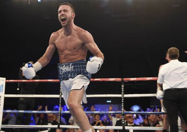 Josh Taylor celebrates after stopping Ryan in the 5th round.   Picture Ian Rutherford