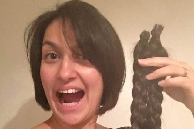 Masha Allan after her charity haircut