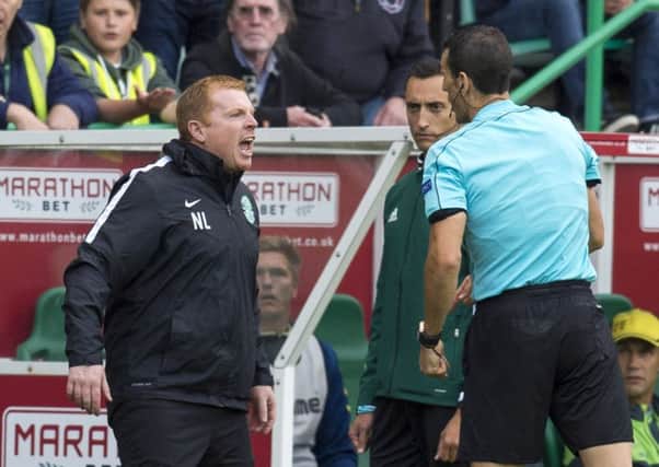 Neil Lennon was sent to the stand after remonstrating over the decision to disallow a Jason Cummings goal