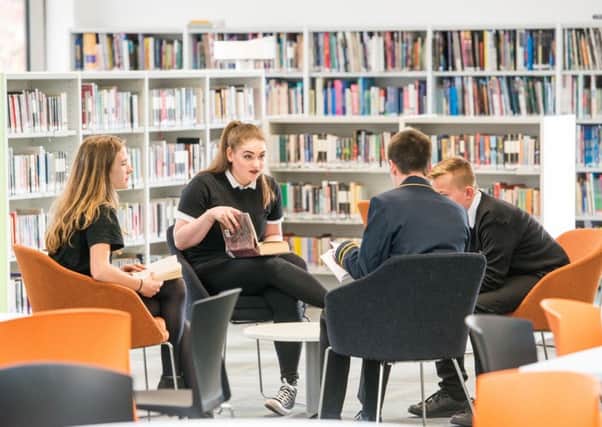 A fFirst look at the new Portobello High School, Rory Martin, Lewis Hamilton, Beth Ballantine and Lucie Currie Library. Picture: Ian Georgeson