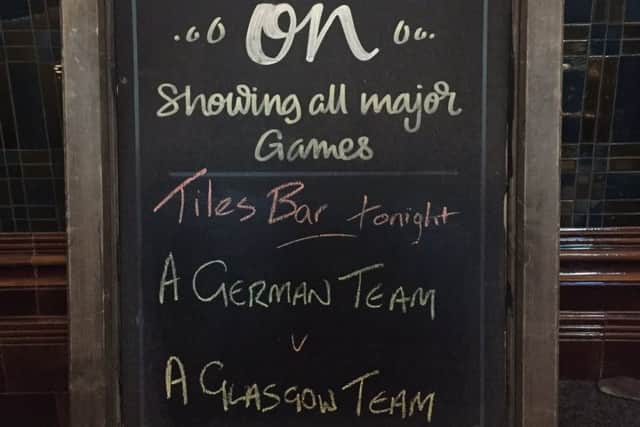 A German Team v A Glasgow Team. Tonight's board at Tiles bar.