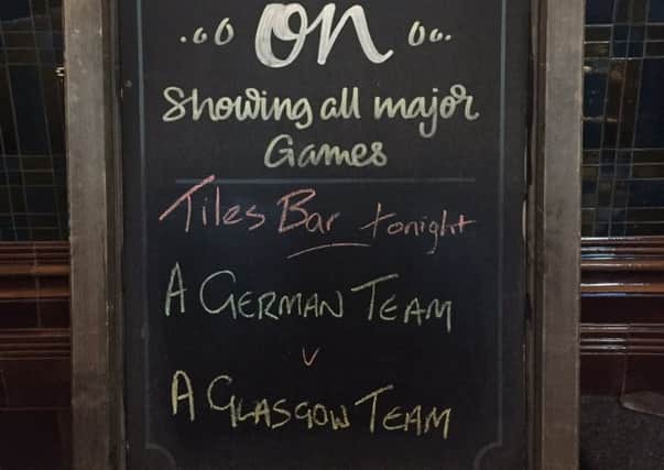 A German Team v A Glasgow Team. Tonight's board at Tiles bar.