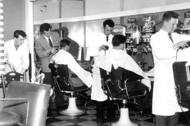 Charlie at his first hairdressing job in Bob's Barbers at the West Port, Edinburgh. Contributed