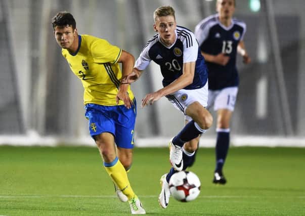Oli Shaw scored his first goal for Scotland Under-19s against Sweden