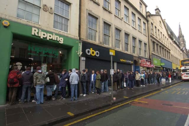 A queue of people waiting at ripping records for T in the Park tickets