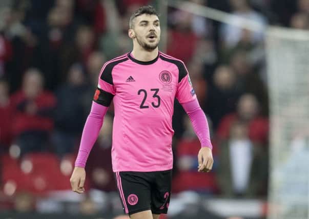 Hearts defender Callum Paterson played the last ten minutes of Scotland's 3-0 defeat by England. Pic: SNS