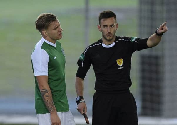 Jason Cummings is sent off at Oriam. Picture: Neil Hanna