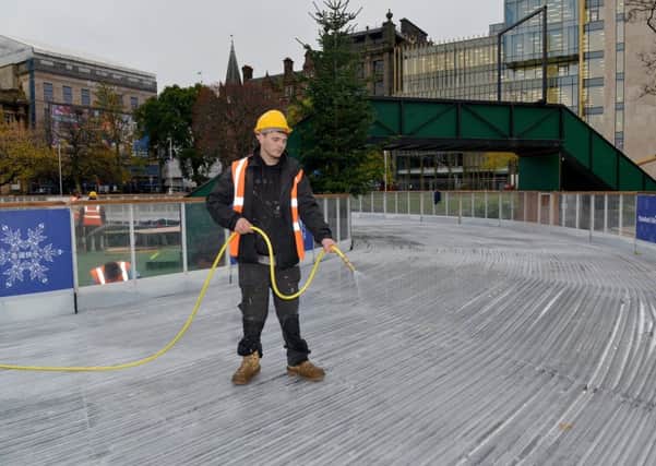 The ice rink being built at St Andrew's Square. Due to open this friday afternoon.
 Picture; Julie Bull