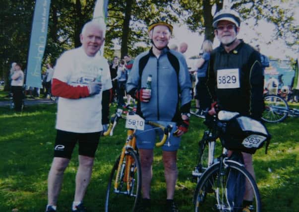 Douglas Brown (centre) who was knocked down and killed while riding his bycycle outside Kirkliston. Picture: Contributed.