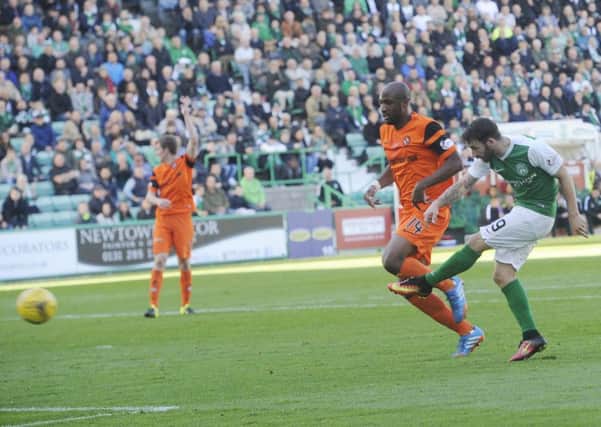James Keatings scored for Hibs in their 1-1 draw with Dundee United earlier in the season. Pic: TSPL