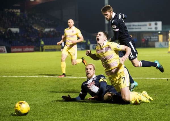 Jamie Walker won a penalty in stoppage time for Hearts - but missed it. Pic: SNS