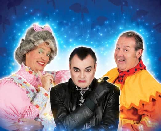 Allan Stewart as Dame Trot, Grant Stott as Fleshcreep and Andy Gray as Farmer Hector