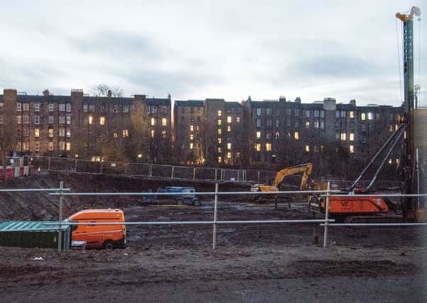 The  construction site off Leith Walk, Dryden Street where a worker died after being hit by a dumper truck. Picture: Ian Georgeson