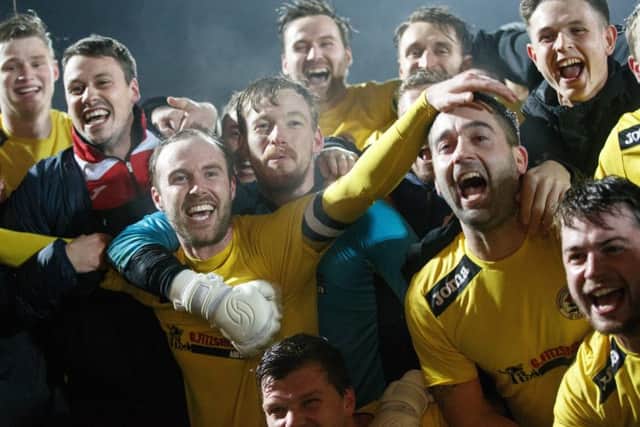 Bonnyrigg celebrate their win.  Picture: Robert Perry