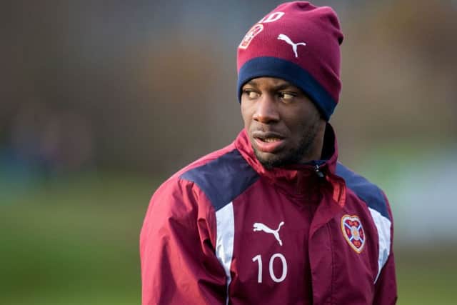 Arnaud Djoum has moved into a more advanced role in the Hearts team. Pic: SNS