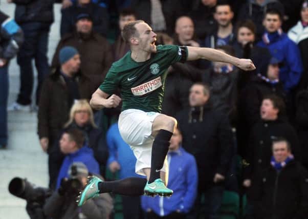 David Gray jumps for joy after scoring the first