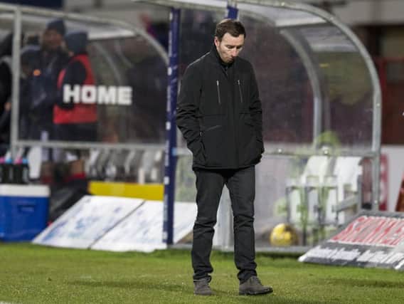 Ian Cathro cant hide his dejection as Hearts went down 3-2 in Dundee. Pic: SNS