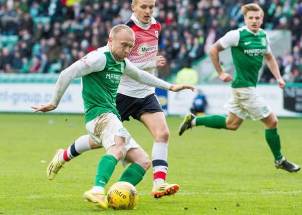 Dylan McGeouch was stunned when Hibs fell behind against Raith. Pic: Ian Georgeson