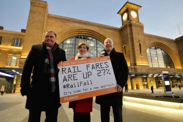 Manuel Cortes, General Secretary of the Transport Salaried Staffs' Association, joins Labour politicians Emily Thornberry and Andrew McDonald. Picture; PA