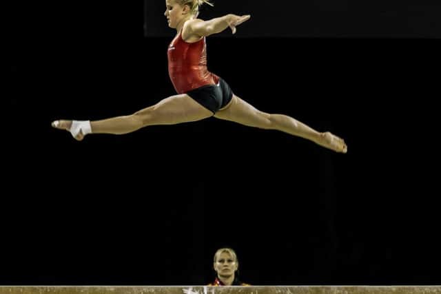 Fiona's picture of German gymnast Elizabeth Seitz practising her routine on the beam in Glasgow during the lead-up to the Rio Olympics.