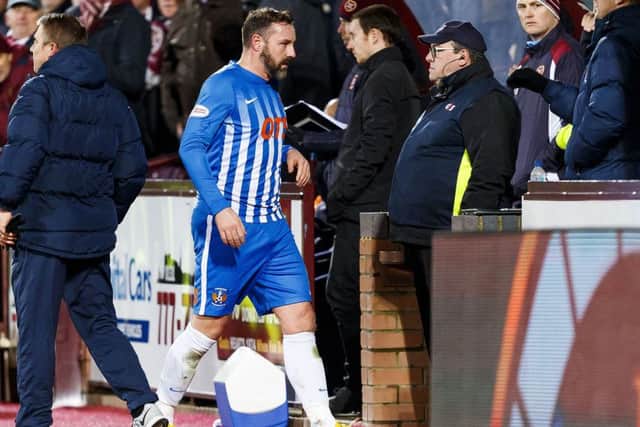 Kris Boyd was substituted as Kilmarnock were thumped 4-0 by Hearts on Tuesday