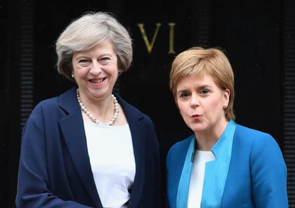 Theresa May meets with First Minister Nicola Sturgeon on the steps of Bute House on July 15, 2016 in Edinburgh. Picture; Getty