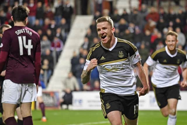 Jonny Hayes celebrates scoring for Aberdeen