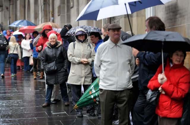 People queue for tickets to the Edinburgh Tattoo preview performance.

 Picture; Jane Barlow