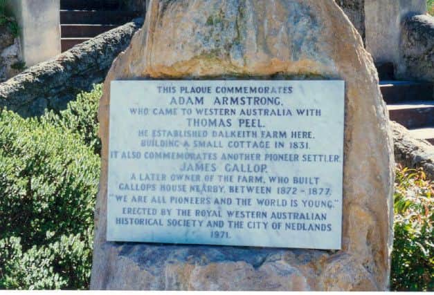 Plaque comemorating Adam Armstrong in Dalkeith, Australia.