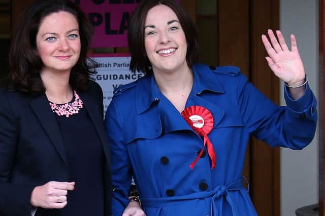 Kezia Dugdale (right) arrives with partner Louise Riddell at a polling station to cast her vote in last year's Scottish Parliament election.