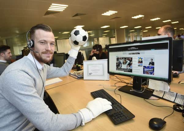 Michael Andrews who works in Advertising for The Scotsman and who is the goalkeeper for Bonnyrigg Rose who face Hibs in the Scottish Cup this Saturday at Tynecastle Pic: Greg Macvean