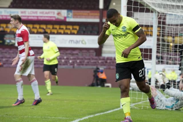 Chris Humphrey was 
delighted to score his first goal for Hibs