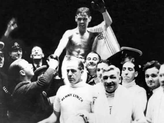 Benny Lynch after a fight at Shawfield Stadium in Glasgow in 1937.