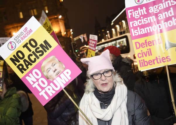 Anti Donald Trump protesters gather at Waverley Gate. Picture: Greg Macvean