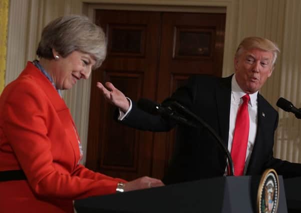 Donald Trump Theresa May at their joint press conference. Picture: Alex Wong/Getty Images