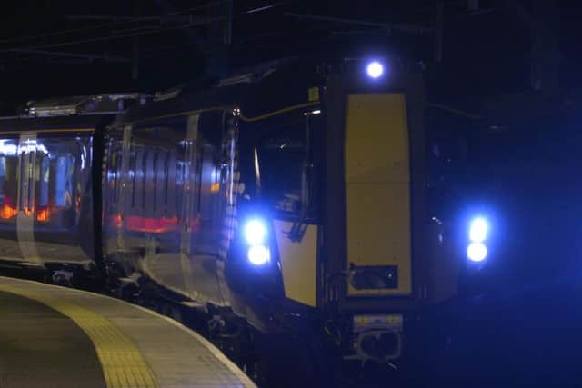 Night testing of ScotRail's first new Class 385 electric train on the Gourock line