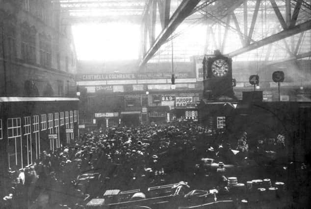 The station clock at Glasgow Central in the early 1880s. GMT was introduced by the railway companies given the surge in travel in the mid 19th Century and the need to simplify timetables, which were usually written to accomodate various local time readings. PIC Network Rail.
