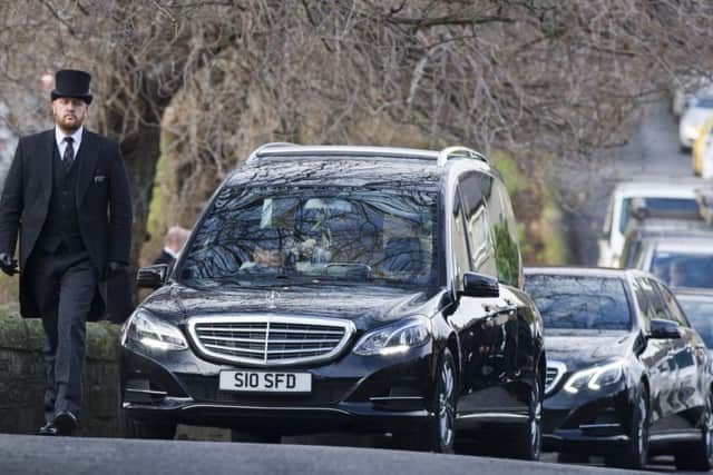 The funeral cortege for Shaun Woodburn arrives at Warriston crematorium, Edinburgh.
Picture: Ian Rutherford
