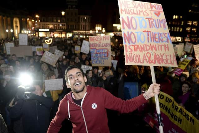 The crowd in Edinburgh joined protests around the world.