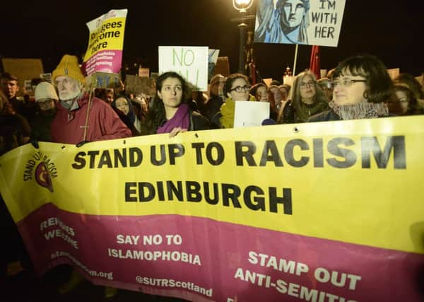 Anti Trump  protesters march in Edinburgh. Picture; Andrew O'Brien