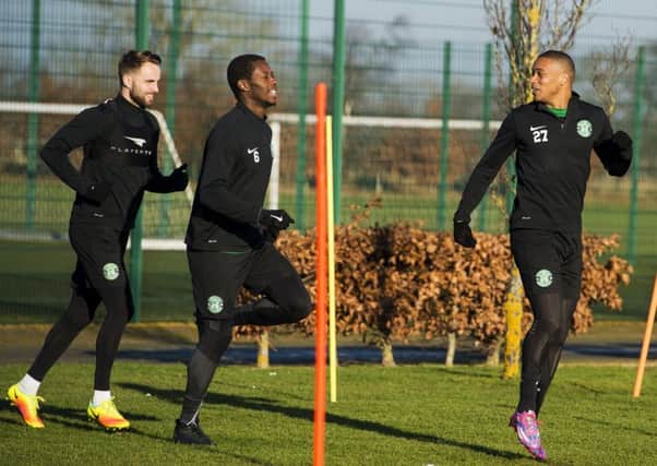 Chris Humphrey, right, in training with Marvin Bartley, centre, and Andrew Shinnie